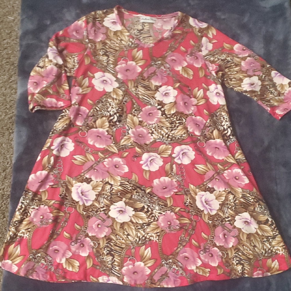 Chic Pink and Brown Floral Women's Dress